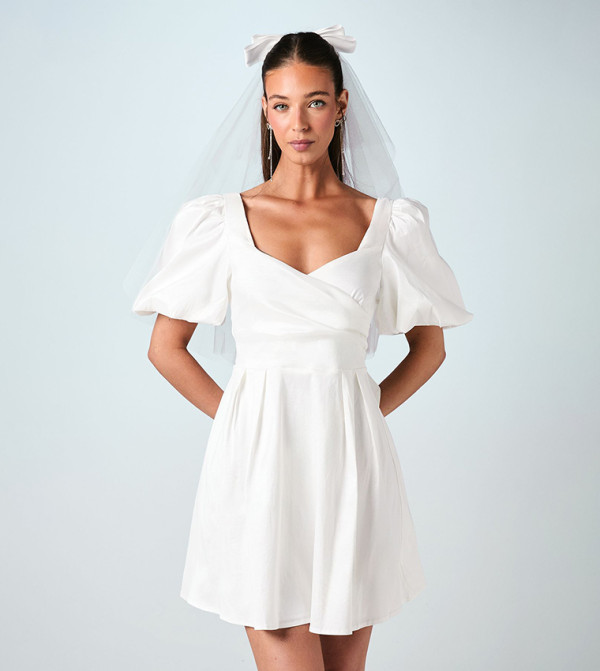 Sweetheart Neck Puff Sleeves Mini Dress