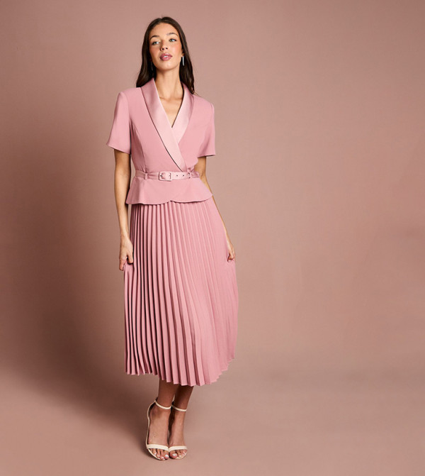 Short Sleeves Pleated 2 In 1 Midi Dress