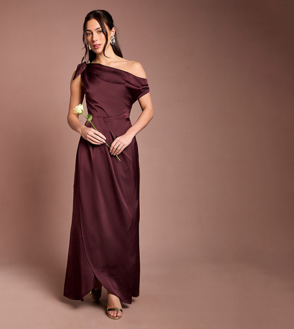 Fallen Shoulder Bow Detail Bridesmaid Maxi Dress