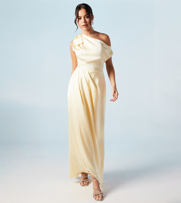 Fallen Shoulder Bow Detail Bridesmaids Maxi Dress