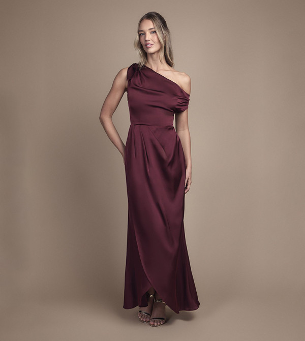 Fallen Shoulder Bow Detail Maxi Bridesmaid Dress