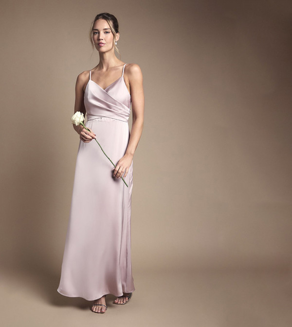 Wrap Waist Satin Cami Maxi Bridesmaid Dress