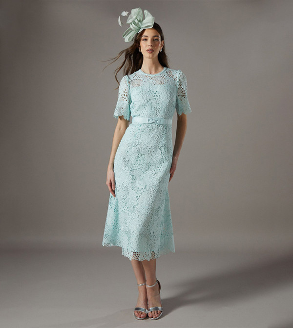 Bow Belt Lace Midi Dress