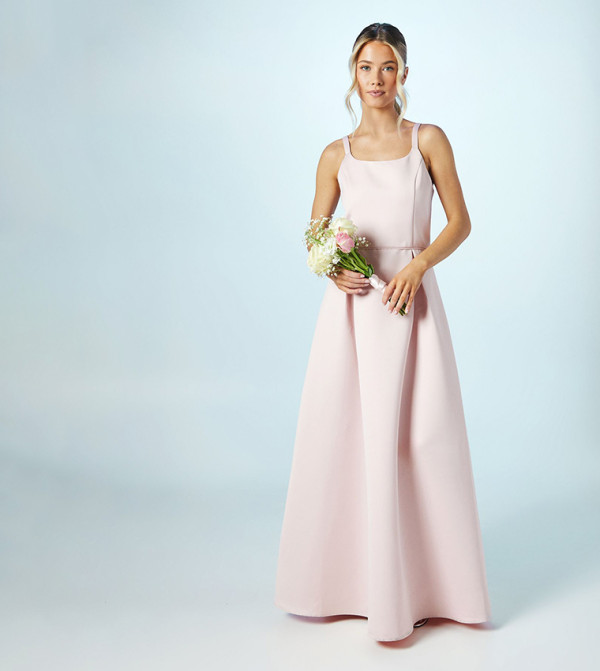 Teen Structured Satin Full Skirted Bridesmaids Maxi Dress