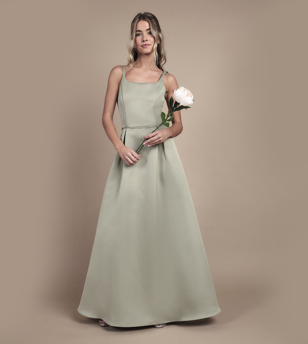 Structured Satin Full Skirted Maxi Bridesmaid Dress