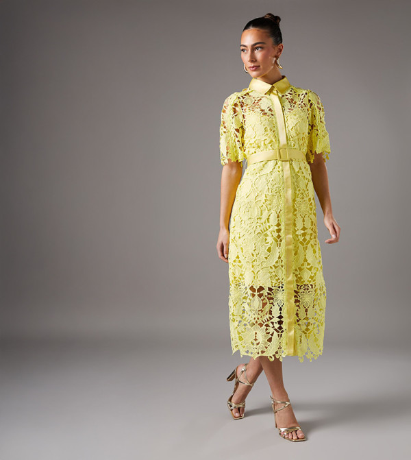 Lace Short Sleeves Shirt Dress