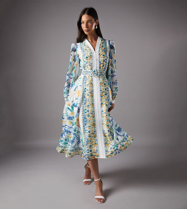 فستان قميص ميدي بطبعة 