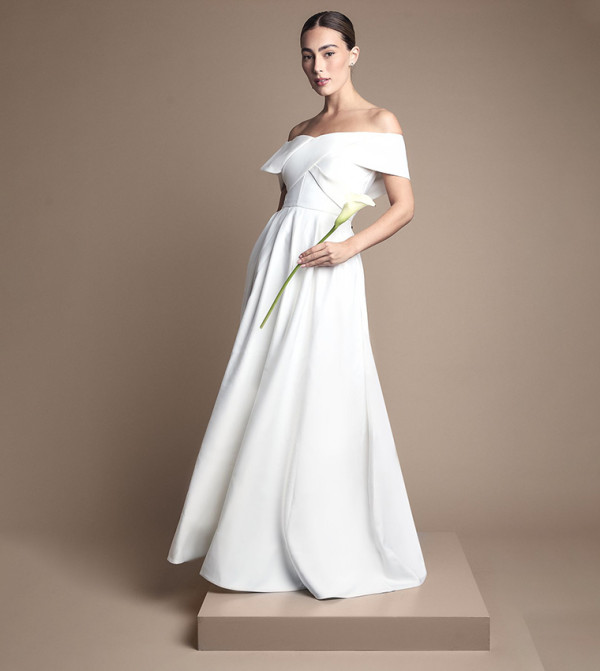 Bardot Origami Satin Wedding Dress