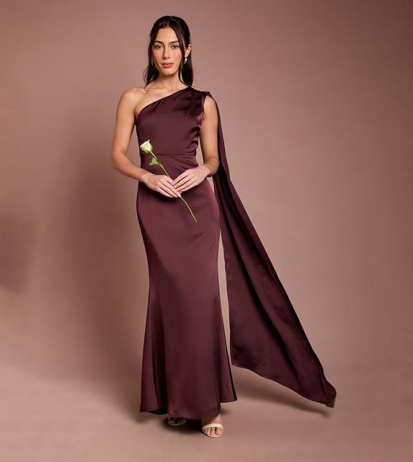 Coast Honoured Petite Drape One Shoulder Satin Maxi Bridesmaid Dress