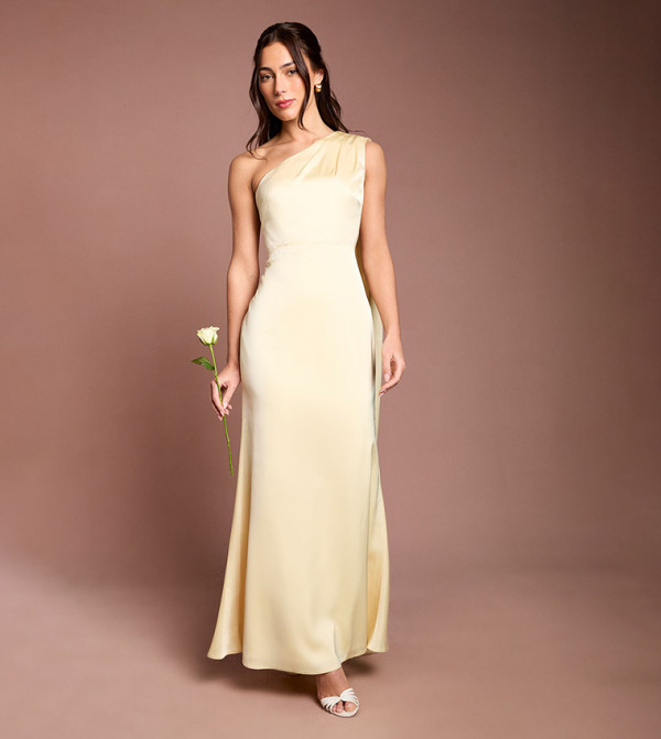 Coast Honoured Petite Drape One Shoulder Satin Maxi Bridesmaid Dress