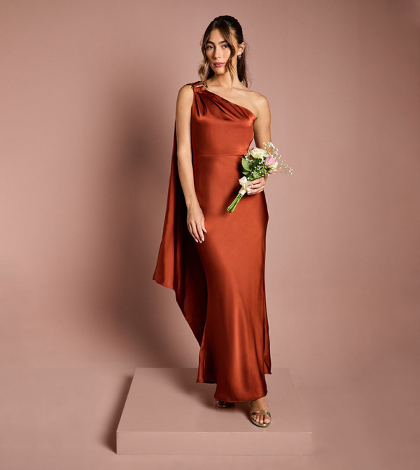 One Shoulder Satin Bridesmaids Maxi Dress