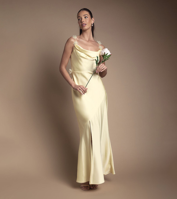 Strappy Cowl Floral Detail Maxi Bridesmaid Dress