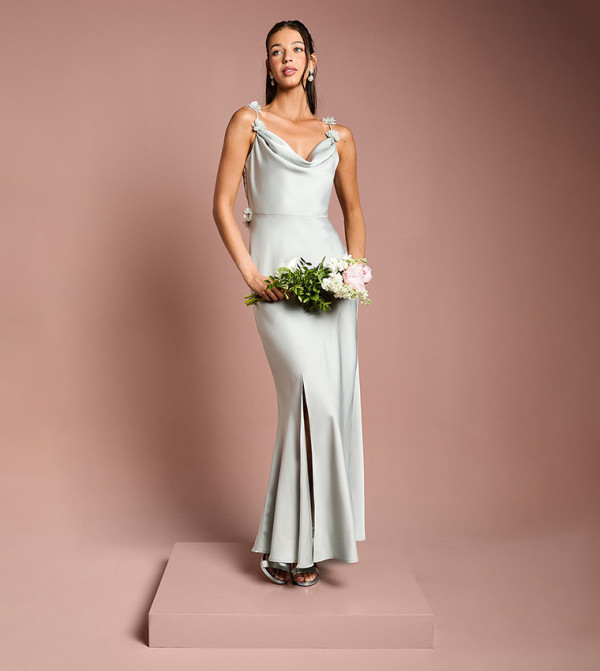 Strappy Cowl Floral Detail Bridesmaid Maxi Dress