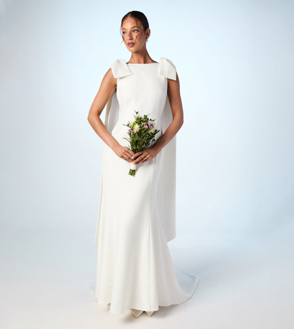Bow Detail Button Back Maxi Wedding Dress
