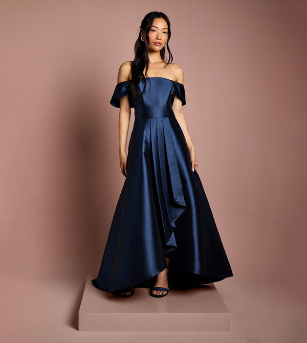 Bardot Twill Waterfall Bridesmaids Dress
