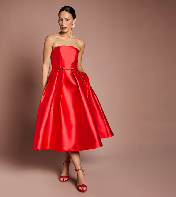 Scalloped Strapless Midi Dress