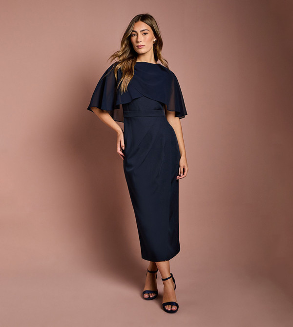 Chiffon Cape Pencil Dress