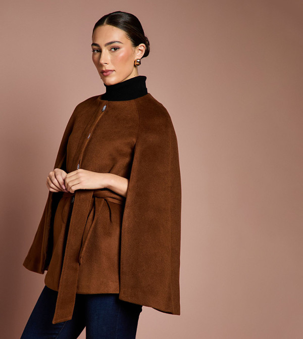 Belted Cape Sleeves Coat
