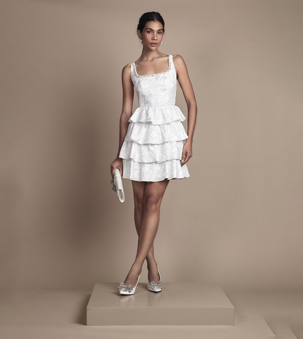Ruffle Hem Mini Wedding Dress