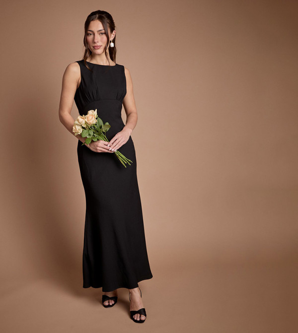 Petite Sleeveless Cowl Back Maxi Bridesmaid Dress