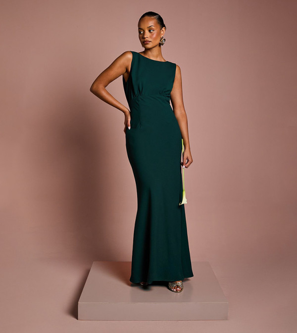 Petite Sleeveless Cowl Back Maxi Bridesmaid Dress