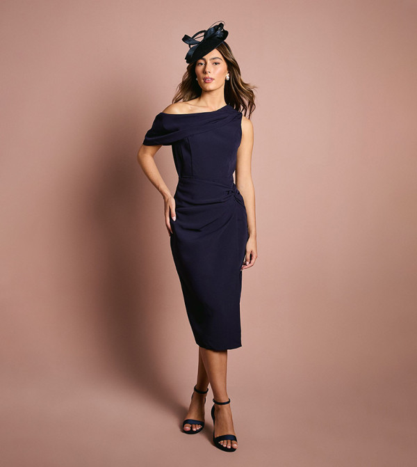 One Shoulder Twist Front Sheath Dress
