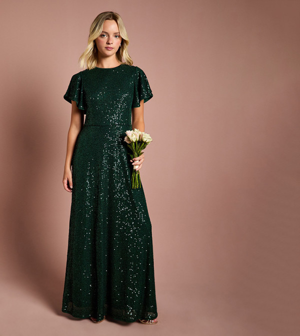 Teen Coast Sequined Angel Sleeves Bridesmaid Maxi Dress