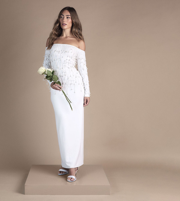 Bardot Scuba Embellished Pencil Maxi Wedding Dress