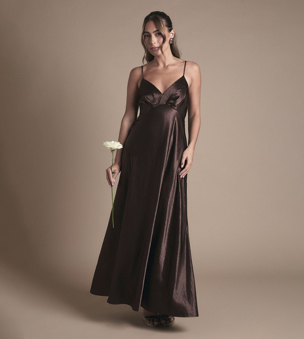 Satin Tie Back Detail Maxi Bridesmaid Dress