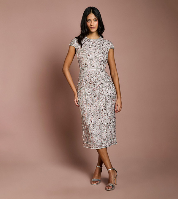 Petite Pearl Embellished Pencil Midi Dress