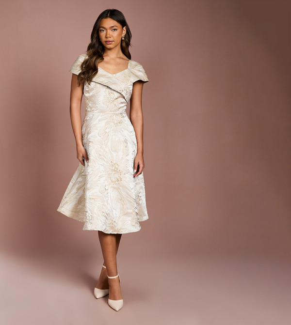 Off Shoulder Jacquard Midi Dress