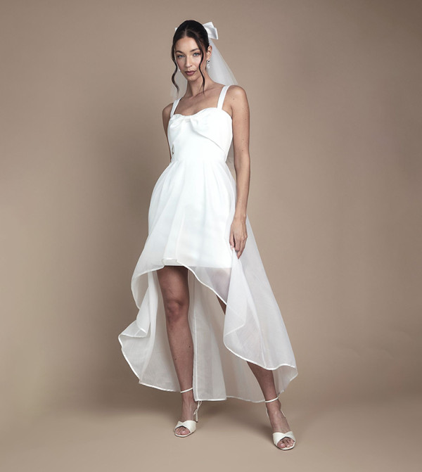 Bow Detail Sweetheart Mini Dress with Organza Overskirt