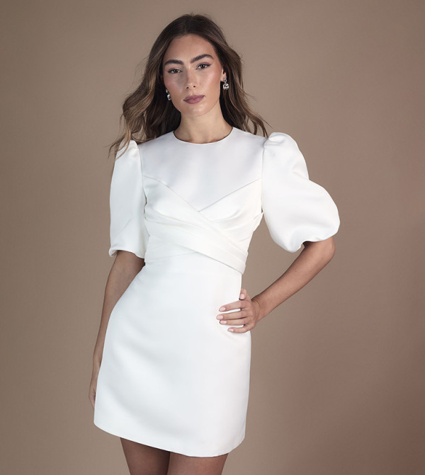 Wrap Front Short Sleeves Mini Dress