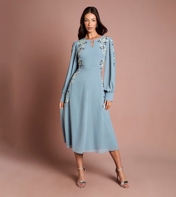Embellished Long Sleeves Midi Dress