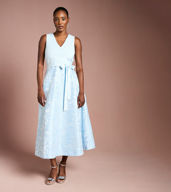 Buy Karen Millen Ponte And Georgette Jersey Pleated Maxi Dress In Light  Blue | 6thstreet Saudi Arabia