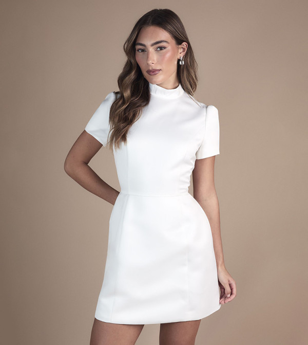 Solid Short Sleeves Mini Dress