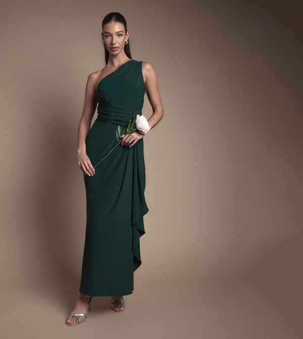 One Shoulder Sash Waist Bridesmaid Maxi Dress