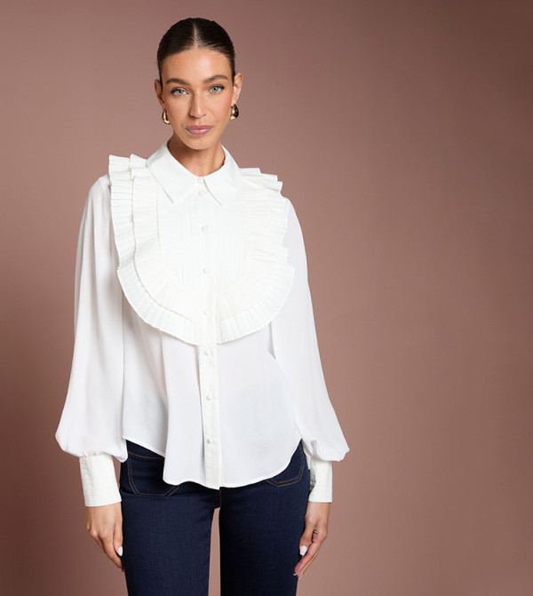 Long Sleeves Poplin Ruffle Shirt
