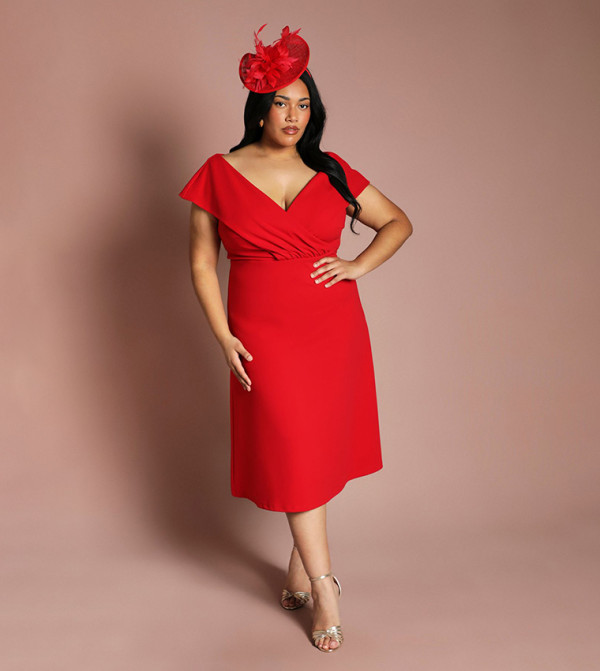 Curve Solid Bardot Midi Dress