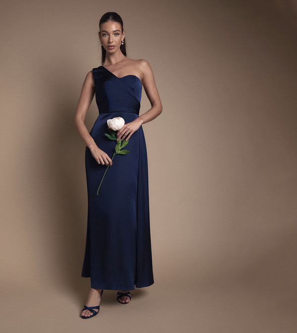One Shoulder Wrap Bodice Maxi Bridesmaid Dress