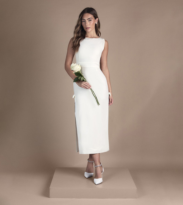 Slash Neck Midaxi Wedding Dress