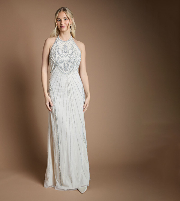 Embellished Sculpting Halterneck Maxi Wedding Dress