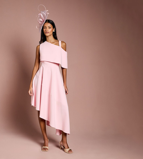 Petite Asymmetric Crepe Midi Dress