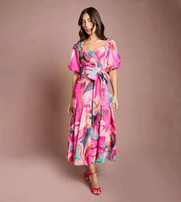coast pink floral wrap dress Evening Gown Coast Pink Floral Wrap Dress Tropical Nights Print Wrap Maxi Dress Pink Boston Proper