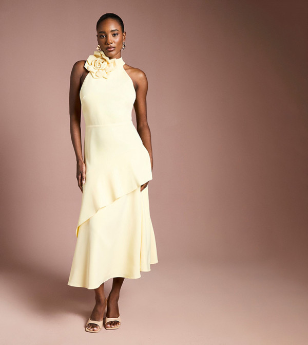 High Neck Detail Midi Dress