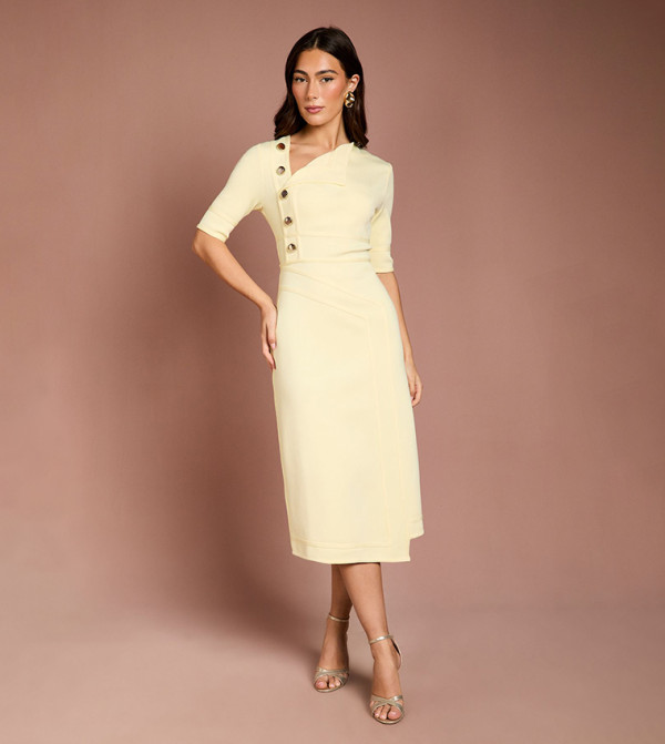 Bandage Asymmetric Wrap Detail Midi Dress