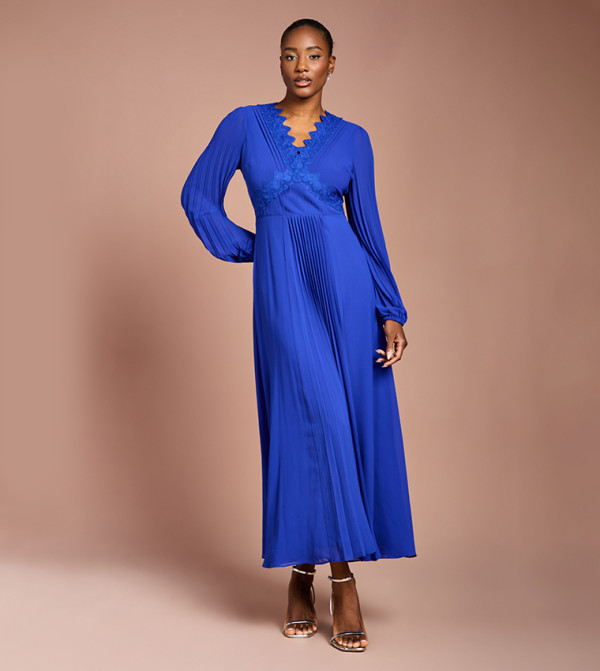 Lace Trim Pleat Detail Midaxi Dress