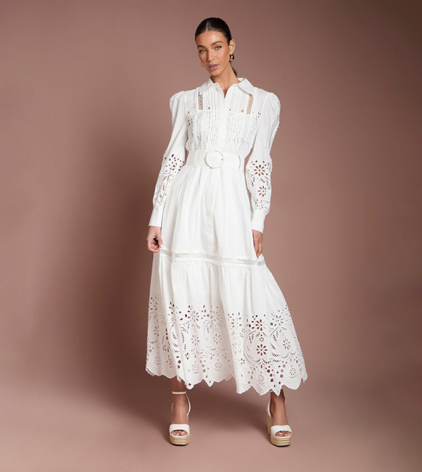Lace Tiered Detail Shirt Dress