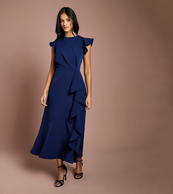 Petite Ruffle Detail Midi Dress