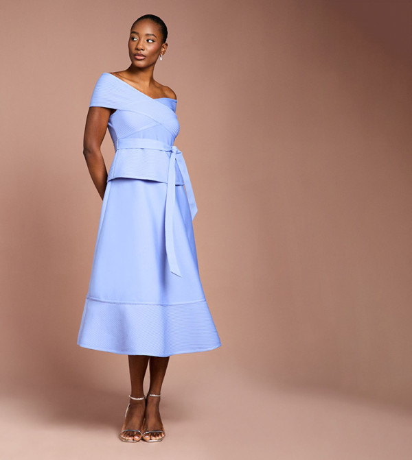 Solid Bardot Bandage Midi Dress